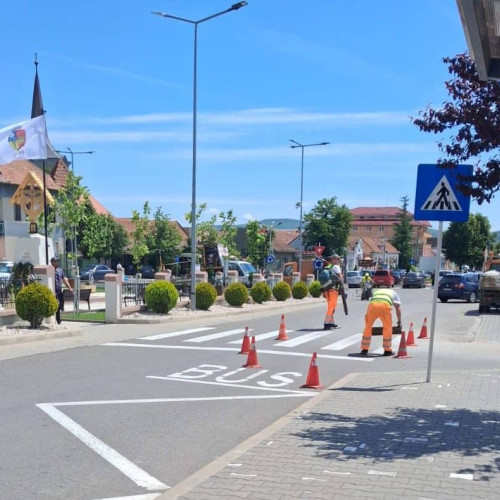 Lucrări de marcaj rutier și întreținere a spațiilor verzi în Teiuș